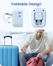 Load image into Gallery viewer, European Travel Plug Adapter, LENCENT International Type-C Foldable Power Plug with 4 Outlets, USB C Charger Adaptor, US to Most of Europe EU Iceland Spain Italy France Germany, Cruise Approved, Blue