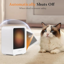 Load image into Gallery viewer, Lerat Electric Space Heater, Small Portable Heater for Indoor Use, 500 Watts High Output & 2 Speeds, Mini Personal Heater for Office Desk Camping (White)