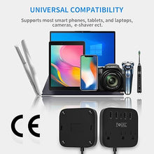 Load image into Gallery viewer, European Travel Plug Adapter, FOVAL EU UK US Power Strip with USB C and 4 USB Ports, 3 AC Outlets, Wall Mountable, 5ft Extension Cord, Compact for Travel, Cruise Ship, Home Office (Black)