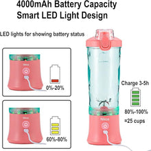 Load image into Gallery viewer, Nikice Portable Blender, Personal Blender for Shakes and Smoothies, 20 Oz BPA Free Cup, Waterproof Blender with USB Rechargeable can crushes ice (Pink)