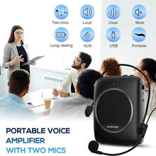 Load image into Gallery viewer, Ultra Portable Voice Amplifier Microphone and Speaker Set - Rechargeable Mini PA System with Lavalier/Headset Mic for Teachers, Classroom, Tour Guides - (Newest Model)