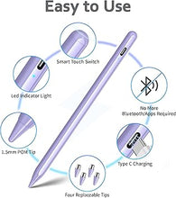 Load image into Gallery viewer, Stylus Pen for Android and i-OS, Stylists Pen for Touch Screens/i-Pad/Phones, Rechargeable Stylus Pencil for A-pple/Android/Tablet, 16.5CM, Purple