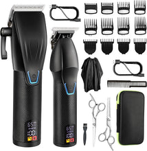 Load image into Gallery viewer, Professional Hair Clippers Trimmer Kit,Cordless Hair Clippers for Men,Barber Fading Clipper and Zero Gap T-Blade Trimmer Set with LED Display for Mens Gifts (Black)