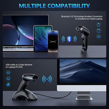 Load image into Gallery viewer, TEEMI 1D 2D Bluetooth Barcode Scanner with USB Cradle Data Receiver Charge Station, Wireless QR Code Reader Automatic Omnidirectional Screen Scanning Driver's License, Digital Coupon, Postal and OCR