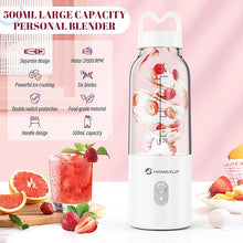 Load image into Gallery viewer, Portable Personal Blender 17 OZ/500 ML Juicer, 175W Personal Size Blender, Ideal for Smoothies, Ice Blending, Juicing, and Food Processing, Compact, Convenient, and Versatile (White)