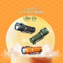 Load image into Gallery viewer, OLIGHT BatonTurbo EDC Rechargeable Flashlight 1000 Lumens, Compact Dual-Switches LED Bright Pocket Flashlights with 510 Meters Long Throw for Search, Rescue and Emergency (Orange)