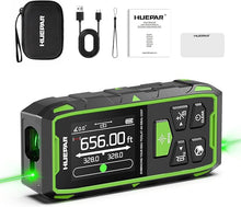 Load image into Gallery viewer, Huepar Dual Laser Measuring Tool, 656Ft Green-Beam Bilateral Digital Laser Distance Measure 6 Units Ft/in/M, Rechargeable Laser Measurement Tool -Backlit LCD Display, Length/Area/Volume/Angle Sensor