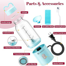 Load image into Gallery viewer, Portable Personal Blender 17 OZ/500 ML Juicer, 175W Personal Size Blender, Ideal for Smoothies, Ice Blending, Juicing, and Food Processing, Compact, Convenient, and Versatile (Blue)