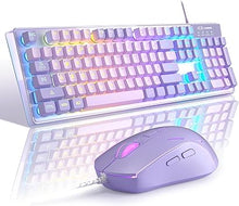 Load image into Gallery viewer, Gaming Keyboard and Mouse Combo, K1 RGB LED Backlit Keyboard with 104 Key Computer PC Gaming Keyboard for PC/Laptop (Purple)