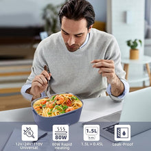 Load image into Gallery viewer, Electric Lunch Box, 12V/24V/110V Portable Food Warmer with SS Fork & Spoon for Car/Truck/Office, 80W Self Heating Lunch Box with 1.5L Container & 0.45L PP Fruit Box Light Bluish Purple