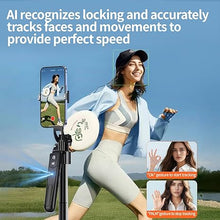 Load image into Gallery viewer, yAyusi Extendable Auto Face Tracking Tripod 360° Rotation with Light, No App, 70.9" Motion Sensor Phone Tripod Stand, Face Body Phone Camera Mount Gesture Control for Vlog/Live Stream/Video Recording