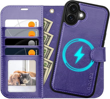 Load image into Gallery viewer, OCASE for iPhone 16 Plus Case Detachable Wallet Case with Card Holder, 2 in 1 Pu Leather Flip Folio with RFID Blocking Stand Wrist Strap Shockproof Phone Cover 6.7 Inch 2024, Purple