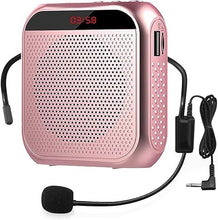 Load image into Gallery viewer, Portable Voice Amplifier with Wired Microphone Headset Rechargeable PA System Speaker Personal Microphone Speech Amplifier Power Amplifiers Loudspeaker for Teachers/Metting/Tour Guide (Rose Gold)