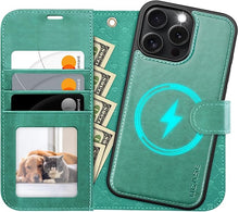 Load image into Gallery viewer, OCASE for iPhone 16 Pro Case Detachable Wallet Case with Card Holder, 2 in 1 Pu Leather Flip Folio with RFID Blocking Stand Wrist Strap Shockproof Phone Cover 6.3 Inch 2024, Green