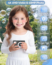 Load image into Gallery viewer, Digital Camera, UHD 4K Kids Camera, 48MP 16x Digital Zoom Point and Shoot Camera, Auto Focus, 3-Speed Fill Light, Anti-Shake Compact Small Camera for Teen Adult Beginner(Black)