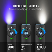 Load image into Gallery viewer, OLIGHT Arkfeld Pro Rechargeable EDC Flashlight with Green Beam, UV Light and White LED Combo, 1300 Lumens Portable Flat Flashlight, Triple Light Sources Pocket Lights for Working (Black NW)
