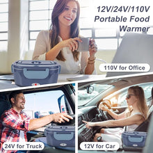 Load image into Gallery viewer, Electric Lunch Box, 12V/24V/110V Portable Food Warmer with SS Fork & Spoon for Car/Truck/Office, 80W Self Heating Lunch Box with 1.5L Container & 0.45L PP Fruit Box Light Bluish Purple