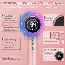 Load image into Gallery viewer, CIICII Negative Ionic Hair Dryer Professional, 120000RPM High Speed Blow Dryer (1600W Brushless/ 3-Speed/ 4-Temp & HD Display & Portable Bag) Fast Drying Hairdryer for Home, Travel & Salon (Pink)