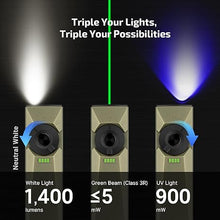 Load image into Gallery viewer, OLIGHT Arkfeld Ultra 1400 Lumens EDC Flat Flashlight, Rechargeable Pocket Light with White Light, UV Light, and Green Beam, Triple Light Sources for Checking, Working (Olive Green Neutral White)
