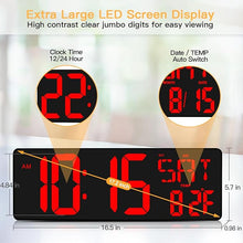 Load image into Gallery viewer, XREXS Large Digital Wall Clock with Remote Control, 17.2 Inch LED Large Display Count Up & Down Timer, Adjustable Brightness Alarm Clock with Day/Date/Temperature for Home, Gym, Office and Classroom