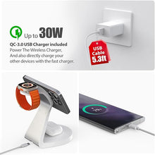 Load image into Gallery viewer, 3 in 1 Charging Station for Apple Devices,Mag-Safe Charger Stand Fast Charging,Wireless Charger for iPhone 16/15/14/13/12 Series,& AirPods,& iWatch(30W USB-C Charger Included)