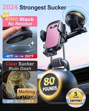 Load image into Gallery viewer, YRU?80+LBS Safest Strongest Rotatable Suction 2024 Ultimate Car Phone Holder Mount ?Military-Grade & All Patent Safety Certs? Dashboard Windshield Vent for iPhone 16 15 Pro Max 14 Samsung, Pink