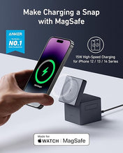 Load image into Gallery viewer, Anker MagSafe Charger Stand, Wireless Charger, 3-in-1 Cube, 15W Foldable Fast Charging for iPhone 16/15/14/13, Apple Watch, AirPods (Charger Included)
