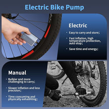 Load image into Gallery viewer, Mini Electric Bike Pump, Small Bike Pump with Gauge, Max 120PSI, Auto Stop, Bicycle Pump Portable Rechargeable with Presta and Schrader Valve for Mountain Bike, Road Bike, E-Bike, City Bike