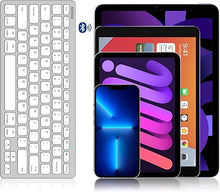 Load image into Gallery viewer, Arteck Ultra-Slim Bluetooth Keyboard Compatible with iPad 10.2-inch/iPad Air/iPad 9.7-inch/iPad Pro/iPad Mini, iPhone and Other Bluetooth Enabled Devices Including iOS, Android, Windows Silver