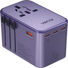 Load image into Gallery viewer, Universal Travel Adapter, VINTAR 75W GaN International Power Adapter with 3 USB C PD and 2 USB A QC, All in One Travel Essentials for UK/EU/USA/AUS, Travel Adapter Worldwide for Laptops Phones, Purple