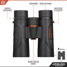Load image into Gallery viewer, Athlon Optics 8x42 Argos G2 HD Black Binoculars with Eye Relief for Adults and Kids, High-Powered Binoculars for Hunting, Birdwatching, and More