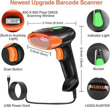 Load image into Gallery viewer, KUIIYER USB Barcode Scanner, 2D QR 1D Bar Code Scanners Wired Handheld Barcode Reader with Updated 800 X 600 Pixel CMOS, Compatible with Square POS System, Plug & Play for Library, Supermarket & More
