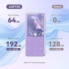 Load image into Gallery viewer, AGPTEK 64GB MP3 Player with Bluetooth, M3 2.4 inch Music Player with Speaker and FM Radio, Touch Buttons, Supports Up to 128GB(Purple)