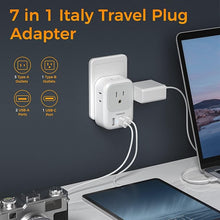 Load image into Gallery viewer, Italy Travel Plug Adapter 2 Pack, TESSAN Italy Power Adapter with 4 Outlets 3 USB Charger (1 USB C Port), Type L Adapter for US to Italy Chile Ethiopia Libya Syria Tunisia Uruguay