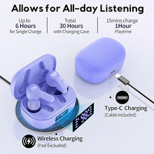 Load image into Gallery viewer, MOZOTER Bluetooth 5.3 Wireless Earbuds,Deep Bass Loud Sound Clear Call Noise Cancelling with Microphones in-Ear Headphones with Wireless Charging Case Compatible for iPhone Android,Work-Purple