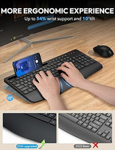 Load image into Gallery viewer, Wireless Keyboard and Mouse, Wrist Rest, Phone Holder, Batteries Included, 2.4G Lag-Free Ergonomic Keyboards Mouse Combo, Silent Keyboard Cordless Set for Computer, Laptop, PC, Mac, Windows -SABLUTE