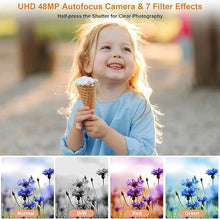 Load image into Gallery viewer, Upgraded 4K Digital Camera,HD 48MP 18X Zoom Anti Shake Auto Focus Kid Camera with 32G Card, Point and Shoot Camera Compact & Portable Video Camera for Kids, Teens, Beginners
