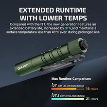 Load image into Gallery viewer, OLIGHT I3T 2 EOS Pocket EDC Flashlight, 200 Lumens Compact Bright Handheld Flashlights, Dual-Output Tail Switch Light with AAA Battery and Two-Way Pocket Clip for Camping and Hiking (OD Green)