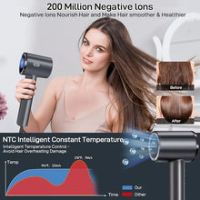 Load image into Gallery viewer, CIICII Negative Ionic Hair Dryer Professional, 120000RPM High Speed Blow Dryer (1600W Brushless/ 3-Speed/ 4-Temp & HD Display & Portable Bag) Fast Drying Hairdryer for Home, Travel & Salon (Black)