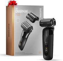 Load image into Gallery viewer, MANSCAPED® The Chairman™ PRO Men’s Foil Shaver - Two Interchangeable Blade Heads, SkinSafe® Four-Blade Foil & Stubble Trimmer, Face Shaver, USB-C & Wireless Compatible Charging, Gentle on Neck Area