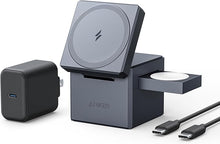 Load image into Gallery viewer, Anker MagSafe Charger Stand, Wireless Charger, 3-in-1 Cube, 15W Foldable Fast Charging for iPhone 16/15/14/13, Apple Watch, AirPods (Charger Included)