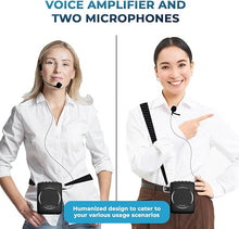 Load image into Gallery viewer, Ultra Portable Voice Amplifier Microphone and Speaker Set - Rechargeable Mini PA System with Lavalier/Headset Mic for Teachers, Classroom, Tour Guides - (Newest Model)