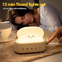 Load image into Gallery viewer, QANYI Small Table Lamp, Cute Toast Bread LED Bedroom Nightstand Light with Timer and Rechargeable, Cool Birthday Gift for Baby Kids Children Girls Boys
