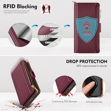 Load image into Gallery viewer, Antsturdy Compatible with Samsung Galaxy S25 Wallet Case with Card Holder,PU Leather Phone Case Flip Protective Cover RFID Blocking Wrist Strap Credit Card Slots Kickstand Men Women,Wine Red
