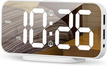 Load image into Gallery viewer, Digital Alarm Clock for Bedroom,6.7" LED Clock Mirror Surface with 2 USB Charger Port,Adjustable Brightness,Dual Alarm,Snooze,12/24H,Large Display Clock for Room Decor(White)