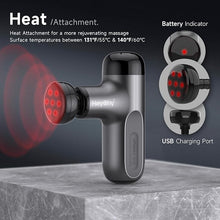 Load image into Gallery viewer, Mini Massage Gun with Heat, Deep Tissue Massage Gun, Portable Percussion Muscle Massager with 4 Massage Heads for Athletes