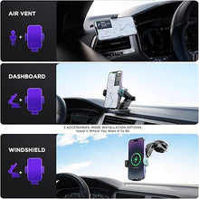 Load image into Gallery viewer, Wireless Car Charger,?7 Colored LED Backlit? 15W Auto Clamping Phone Mount Holder fit for iPhone 15 14 13 12 Mini Pro Max 11 XR XS X, Samsung Galaxy S23 Ultra S22 S21+ S10+ Note 20, etc - Green