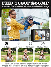 Load image into Gallery viewer, Upgrade Digital Camera, 56MP FHD 1080P Camera for Kids with 16x Zoom Anti Shake, Kid Camera with 32GB TF Card, Two Batteries, Lanyard, Compact Small Camera for Kids Boys Girls?Black?
