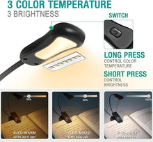 Load image into Gallery viewer, Vekkia/LuminoLite Rechargeable Book Light, Reading Lights for Books in Bed, 3 Colortemperature × 3 Brightness, Clip on Book, Up to 70 Hours Lighting, Great for Readers, Travel (Black)