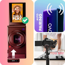 Load image into Gallery viewer, Movo Mini-Duo Wireless Microphones for Cameras, Wireless Camera Mini Mic - 3.5mm Lapel Microhone for Sony, Canon, and Nikon DSLR - 2.4Ghz Transmitter